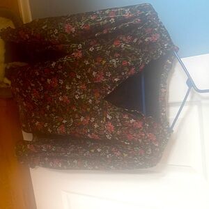 Black Floral Boho Blouse with Pink & Green Print